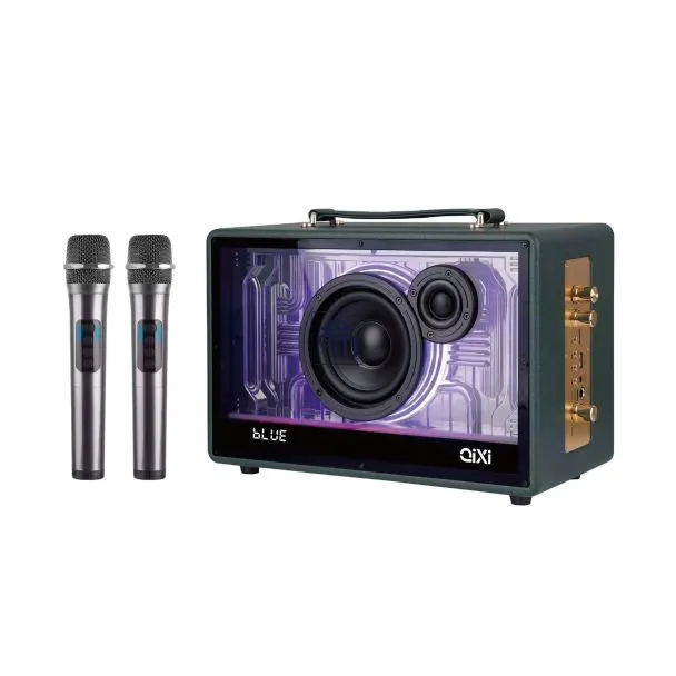 سماعة كاريوكي RGB لاسلكية QIXI – مزودة بميكروفونين – صوت جهير معزز