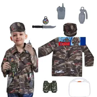 Boys Military Forces Costume with Toy Gun – Kids Pretend Army Dress-Up Outfit (3-8 Years) – SKU 0953-4