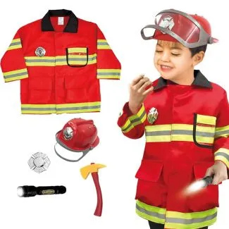 Fireman Costume for Kids (Ages 3-8 Years) – Washable Firefighter Dress-Up Outfit with Accessories – SKU 0951-9