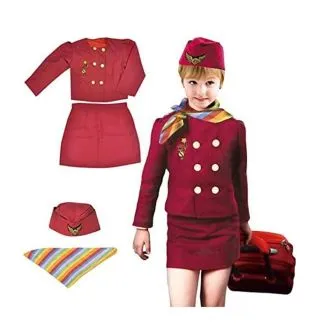 Girls Cabin Crew Air Hostess Costume for Kids (3-8 Years, 80-110cm) – Pretend Flight Attendant Set – SKU 0996